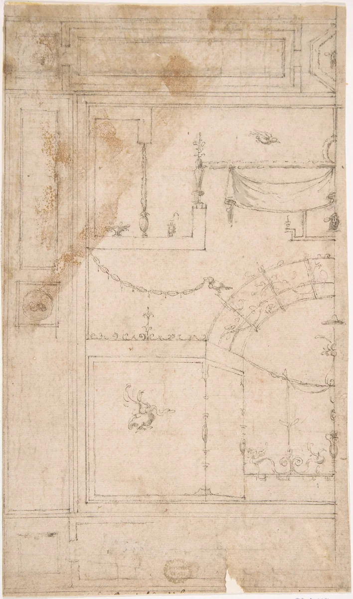 Design for the Decoration of a Wall with Grotteschi in the Antique-Style by Luzio Luzzi, drawing, 1545