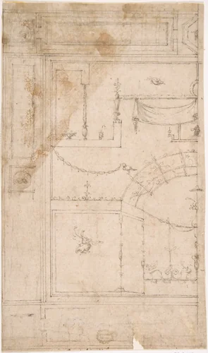 Design for the Decoration of a Wall with Grotteschi in the Antique-Style by Luzio Luzzi, drawing, 1545