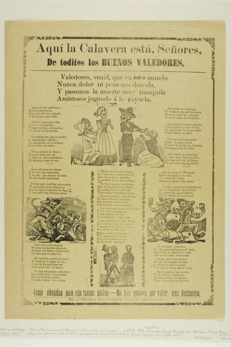Here is the Calavera, Gentlemen, of all the Little Do-Gooders by José Guadalupe Posada, print, 1871-1913