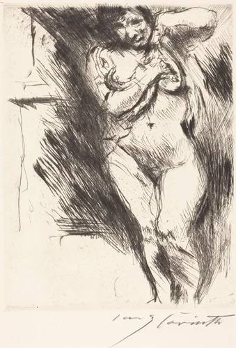 Akt mit hochgehobenem Hemd (Woman Undressing) by Lovis Corinth, print, 1921