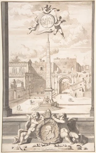 A Reconstruction of a View of the Obelisk at the Entrance of the Via Flaminia by Jan Goeree, drawing, 1690-1704