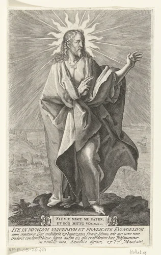 Christus maakt zegenend gebaar by Unknown, print, 1591-1629