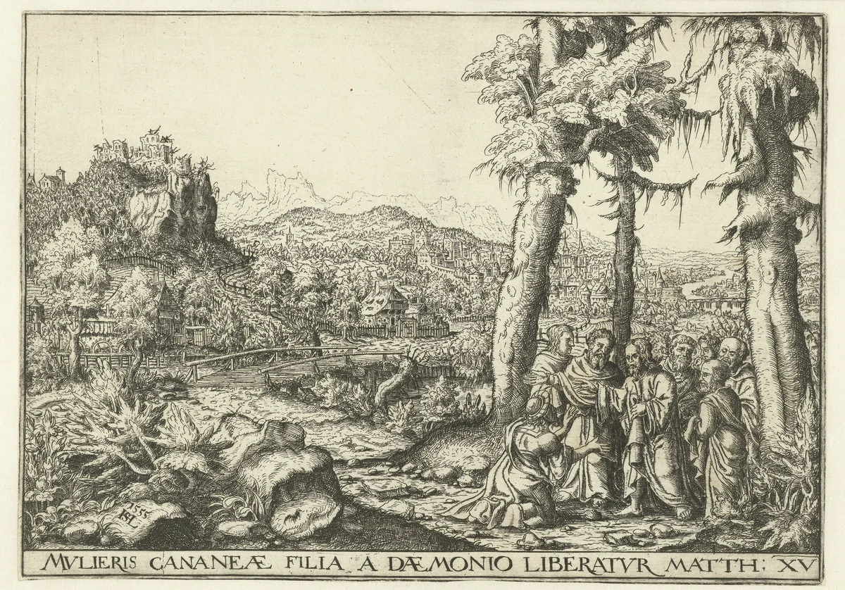 Landschap met Christus en de vrouw uit Kanäan by Unknown, print, 1555