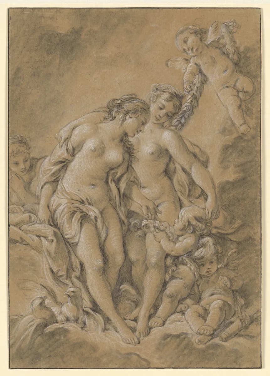 Nymphs and Cupids by François Boucher, drawing, 1768-1770