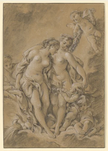 Nymphs and Cupids by François Boucher, drawing, 1768-1770