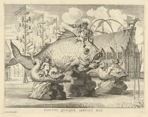 Fish Construction in Honor of the Entry of Cardinal-Infante Ferdinand into Ghent in 1635 by Anton van der Does, print, 1636