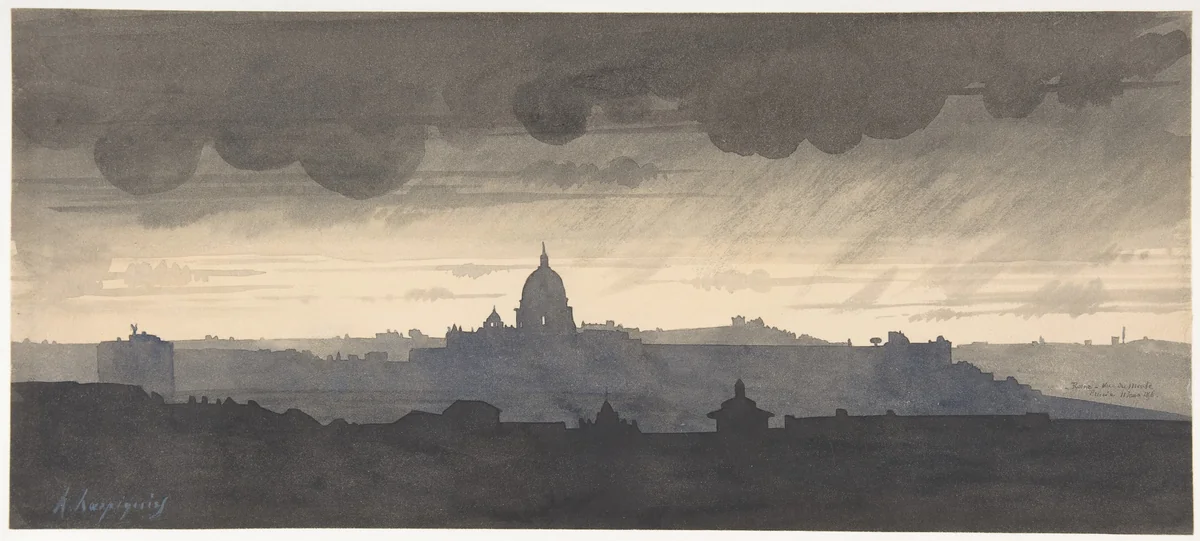 Saint Peter's Seen From the Pincio, Rome by Henri Joseph Harpignies, drawing, 1830-1916