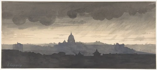 Saint Peter's Seen From the Pincio, Rome by Henri Joseph Harpignies, drawing, 1830-1916