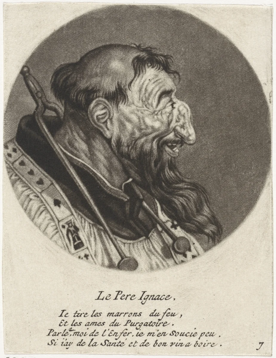 Monnik met speelkaarten om de hals by Jacob Gole, print, 1670-1724