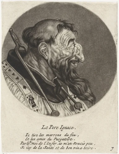 Monnik met speelkaarten om de hals by Jacob Gole, print, 1670-1724