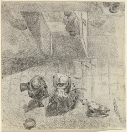 Bird's Eye View of a Man and Woman Conversing by Jean-Ignace-Isidore Grandville, drawing, 1803-1847