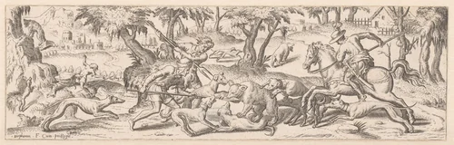 Jacht op beren by Unknown, print, 1528-1583