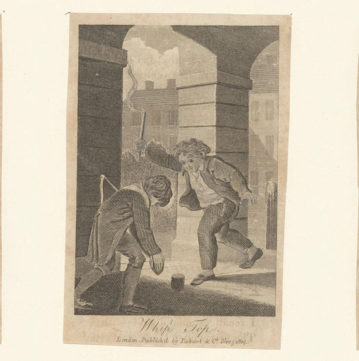 Twee kinderen spelen met een drijftol by anonymous, print, 1812