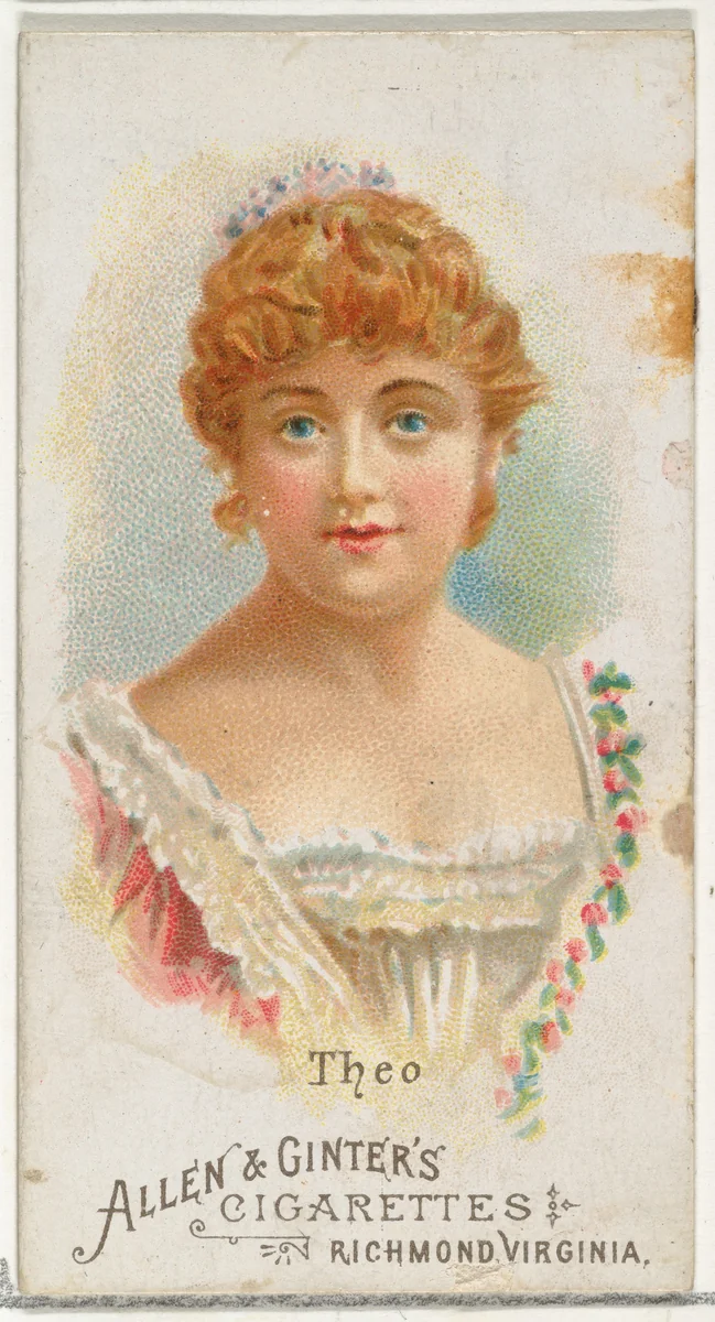 Theo, from World's Beauties, Series 1 (N26) for Allen & Ginter Cigarettes by Allen & Ginter, print, 1888