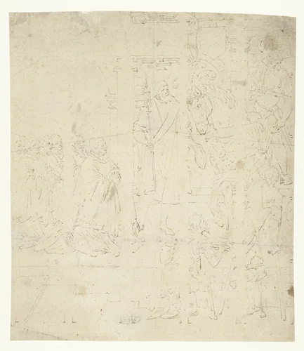 Heilige Martinus en diakenen by Dirck Pietersz. Crabeth, drawing, 1545-1574