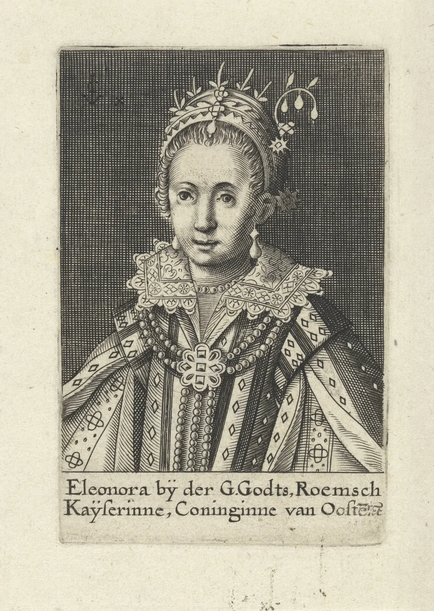 Portret van Eleonora van Habsburg, aartshertogin van Oostenrijk, koningin van Portugal en Frankrijk by anonymous, print, 1612-1652