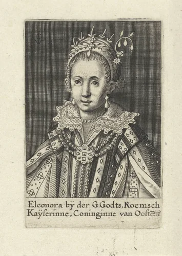 Portret van Eleonora van Habsburg, aartshertogin van Oostenrijk, koningin van Portugal en Frankrijk by anonymous, print, 1612-1652