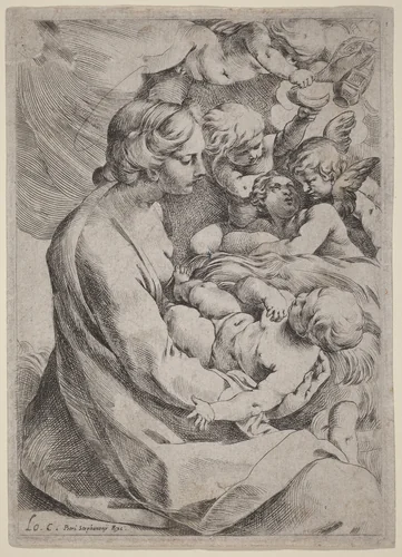 Madonna and Child with Angels by Lodovico Carracci, print, 1595-1610