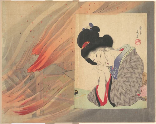 'Insurance girl' (hoken musume), illustration from Bugei Kurabu (Literary Club) by Tomioka Eisen, print, 1864-1905