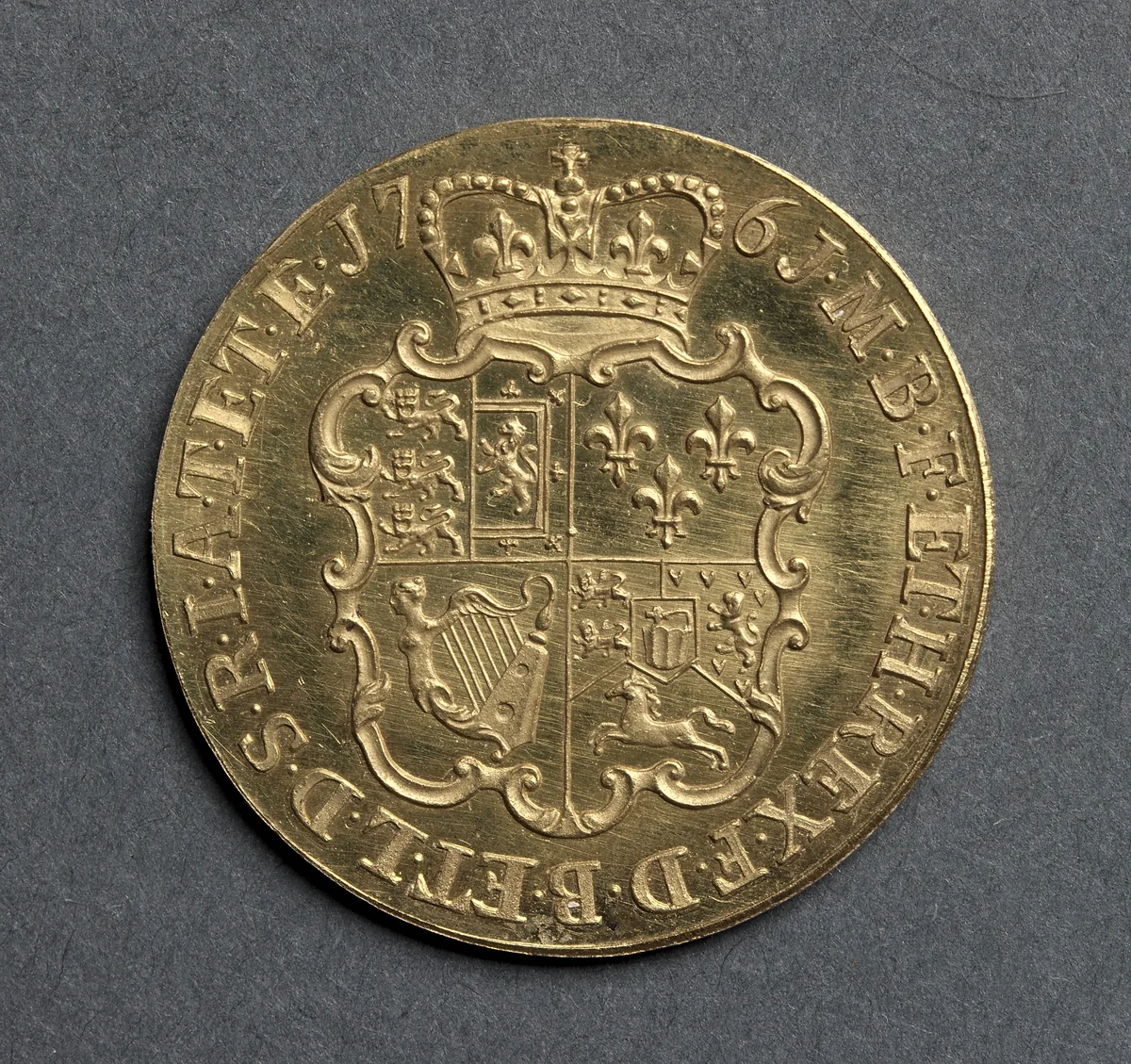 Guinea: Ornate Crowned Shield of Arms (reverse) by Richard Yeo, metalwork, 1761