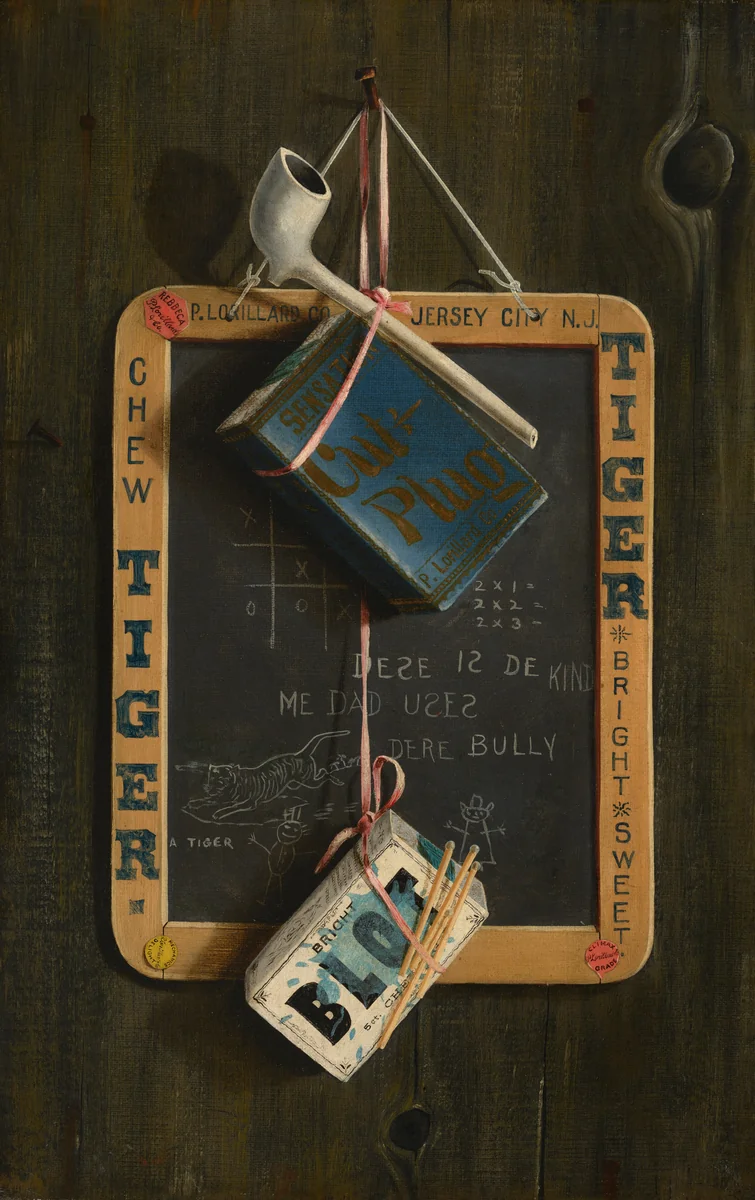 Slate, Pipe, Tobacco, and Box of Matches by Peter McCallion, painting, 1890-1900