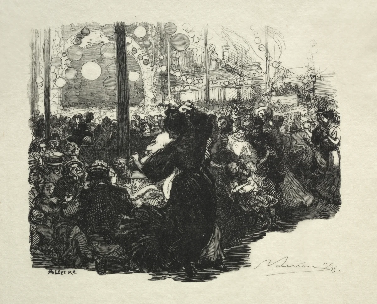 14 Juillet, Rue de Belleville, 10 heures by Auguste Louis Lepère, print, 1889
