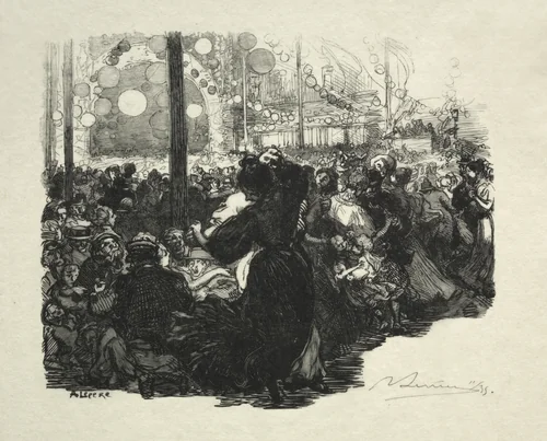 14 Juillet, Rue de Belleville, 10 heures by Auguste Louis Lepère, print, 1889
