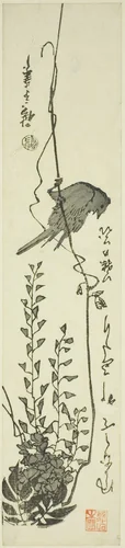 Canary and wisteria by Utagawa Hiroshige (歌川広重), print, 1843-1857