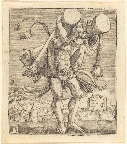 Hercules Bearing the Column of Gades by Albrecht Altdorfer, print, 1520-1525