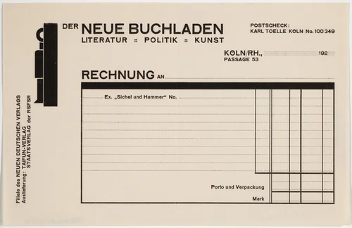 Der neue Buchladen, Literature, Politik, Kunst, Rechnung by Franz Wilhelm Seiwert, design, 1925