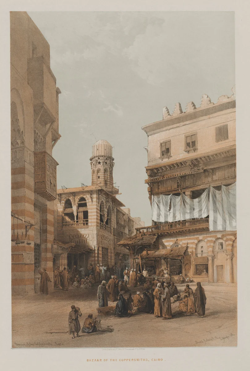 Egypt and Nubia, Volume III: Bazaar of the Coppersmiths, Cairo by Louis Haghe, print, 1848