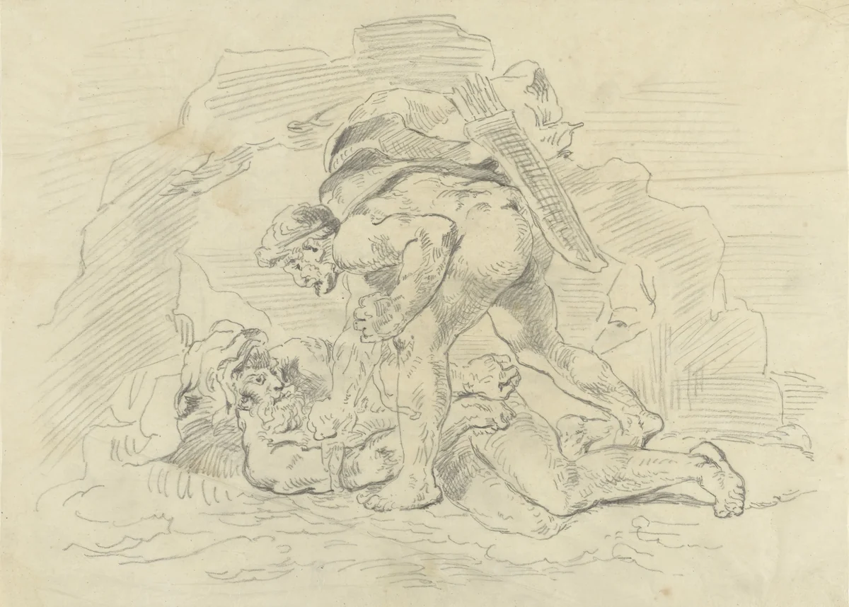 Hercules boeit Nereus by Eugène Delacroix, drawing, 1849