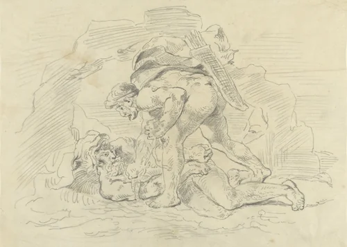 Hercules boeit Nereus by Eugène Delacroix, drawing, 1849