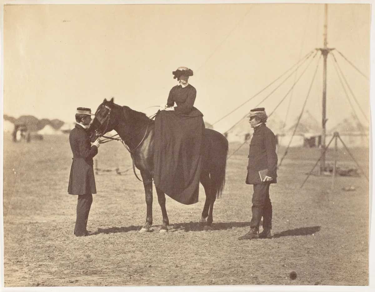 [Lady Canning on her Black Arab and Lord Clyde, Commander in Chief] by Jean Baptiste Oscar Mallitte, photograph, 1858-1861