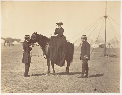 [Lady Canning on her Black Arab and Lord Clyde, Commander in Chief] by Jean Baptiste Oscar Mallitte, photograph, 1858-1861