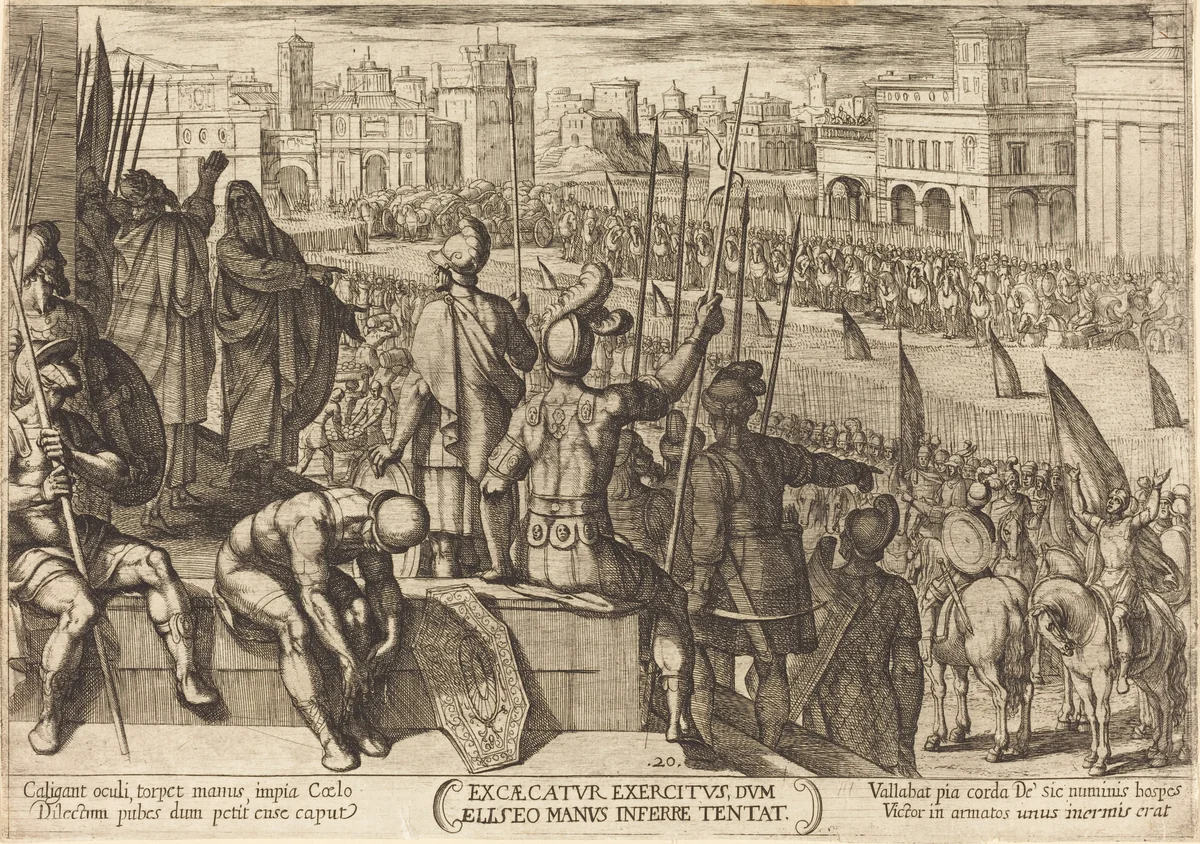 Elisha Bringing the Blinded Syrian Army to the King of Israel by Antonio Tempesta, print, 1613