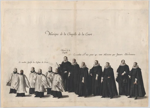 Plate 6: Members of the court chapel choir marching in the funeral procession of Archduke Albert of Austria; from 'Pompa Funebris ... Alberti Pii' by Cornelis Galle, print, 1623