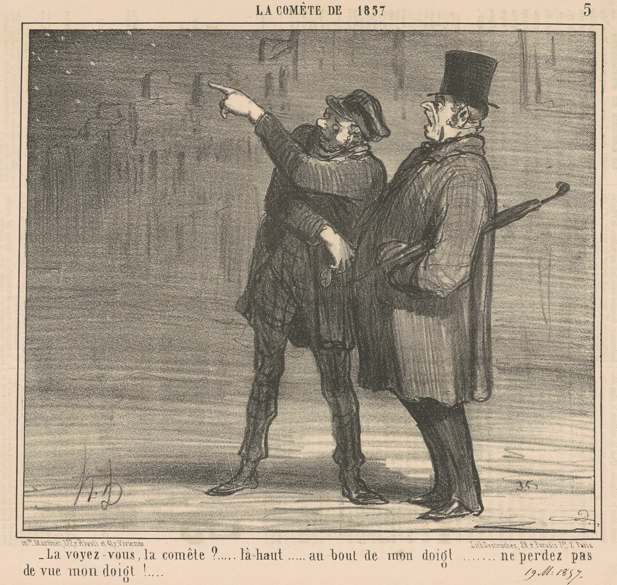 La voyez-vous la comète? ... La-haut ... by Honoré Daumier, print, 1857