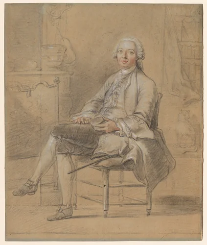 Seated Man Holding a Snuff Box by Louis Aubert, drawing, 1750-1760