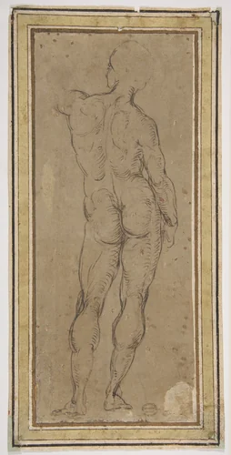 Male Figure Seen from Rear, after a drawing by Michelangelo by Raphael, drawing, 1508-1600