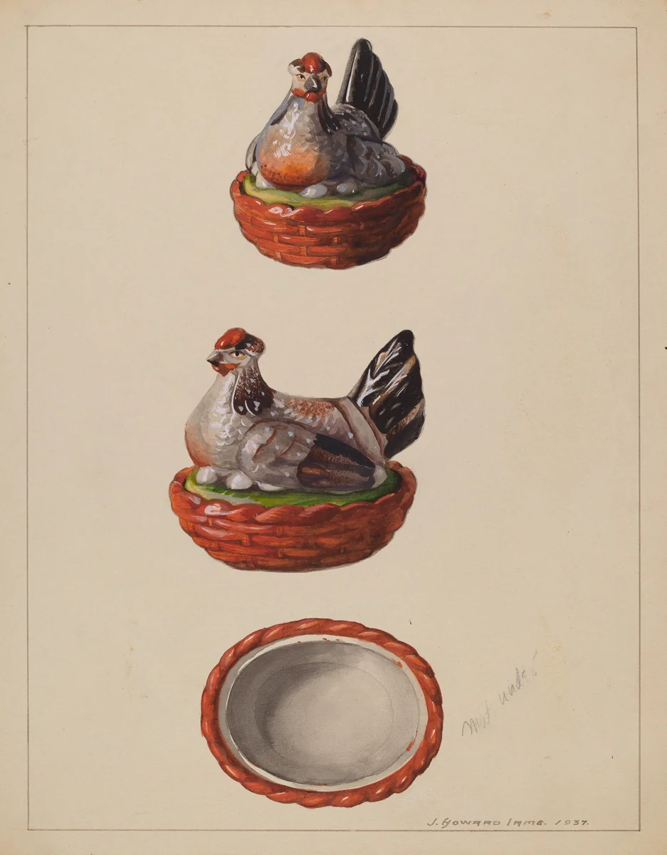 Hen on Basket by J. Howard Iams, index of american design, 1937