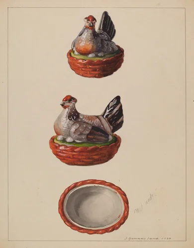 Hen on Basket by J. Howard Iams, index of american design, 1937