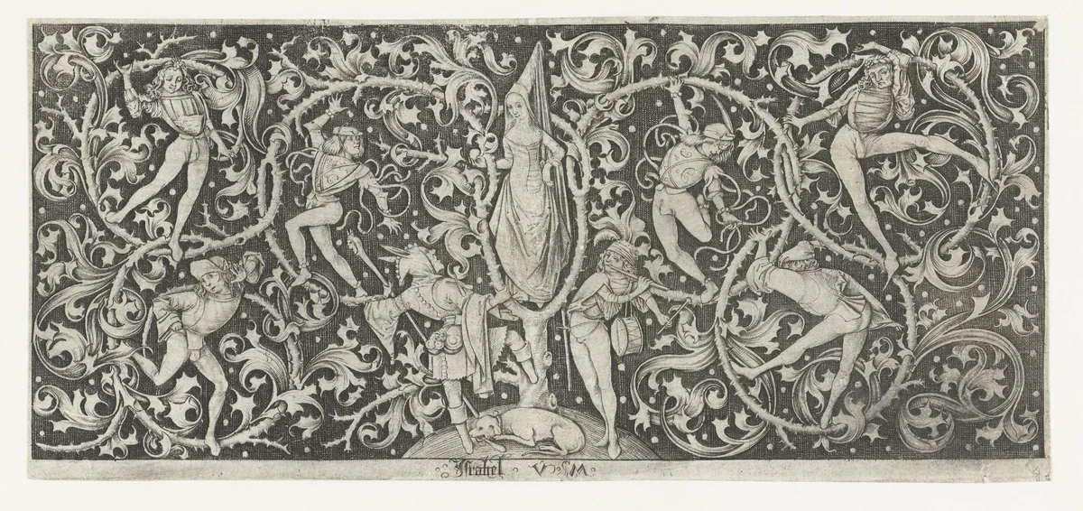 Ranken met dansende figuren by Unknown, print, 1455-1503