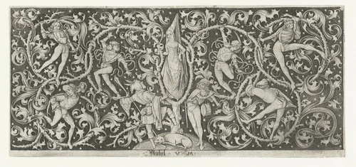 Ranken met dansende figuren by Unknown, print, 1455-1503