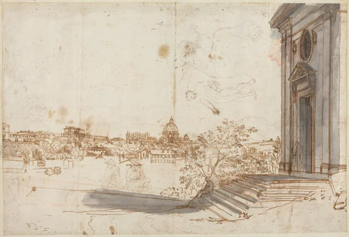 A View of Rome from Santa Maria del Priorato by Gaspar van Wittel, drawing, 1710
