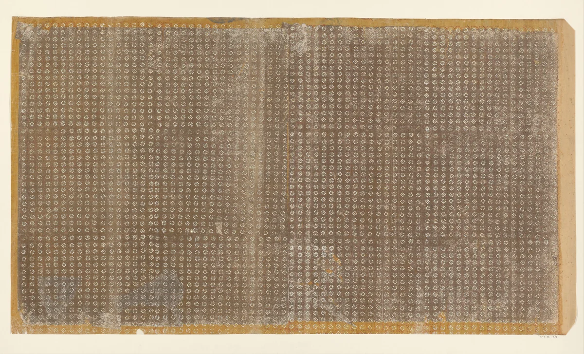 Blad met rasterpatroon van zeshoeken met bloemmotief en swastika (één van zes identieke bladen) by anonymous, other, 1850-1950