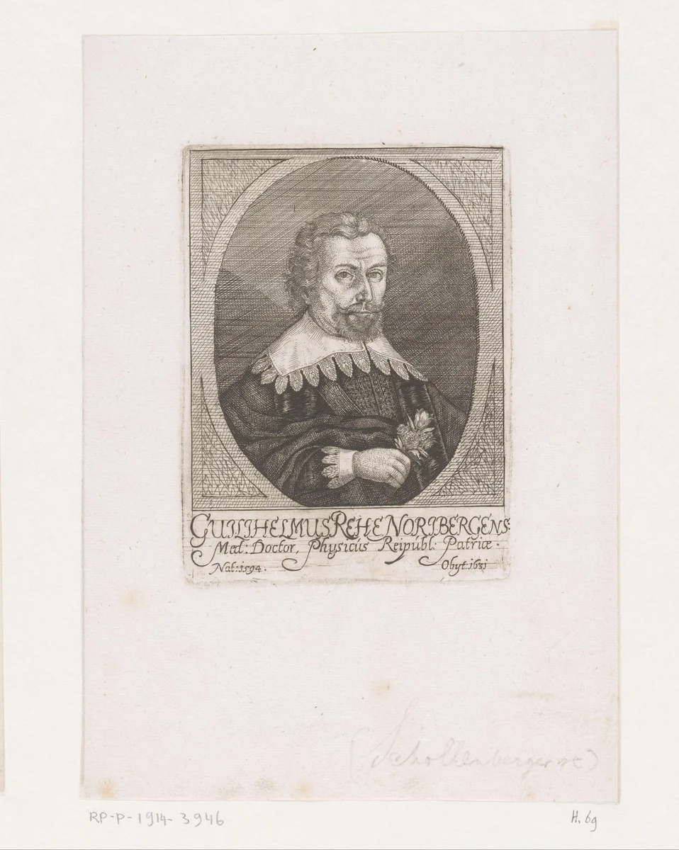 Portret van Wilhelm Rehe by Johann Jacob Schollenberger, print, 1656-1689