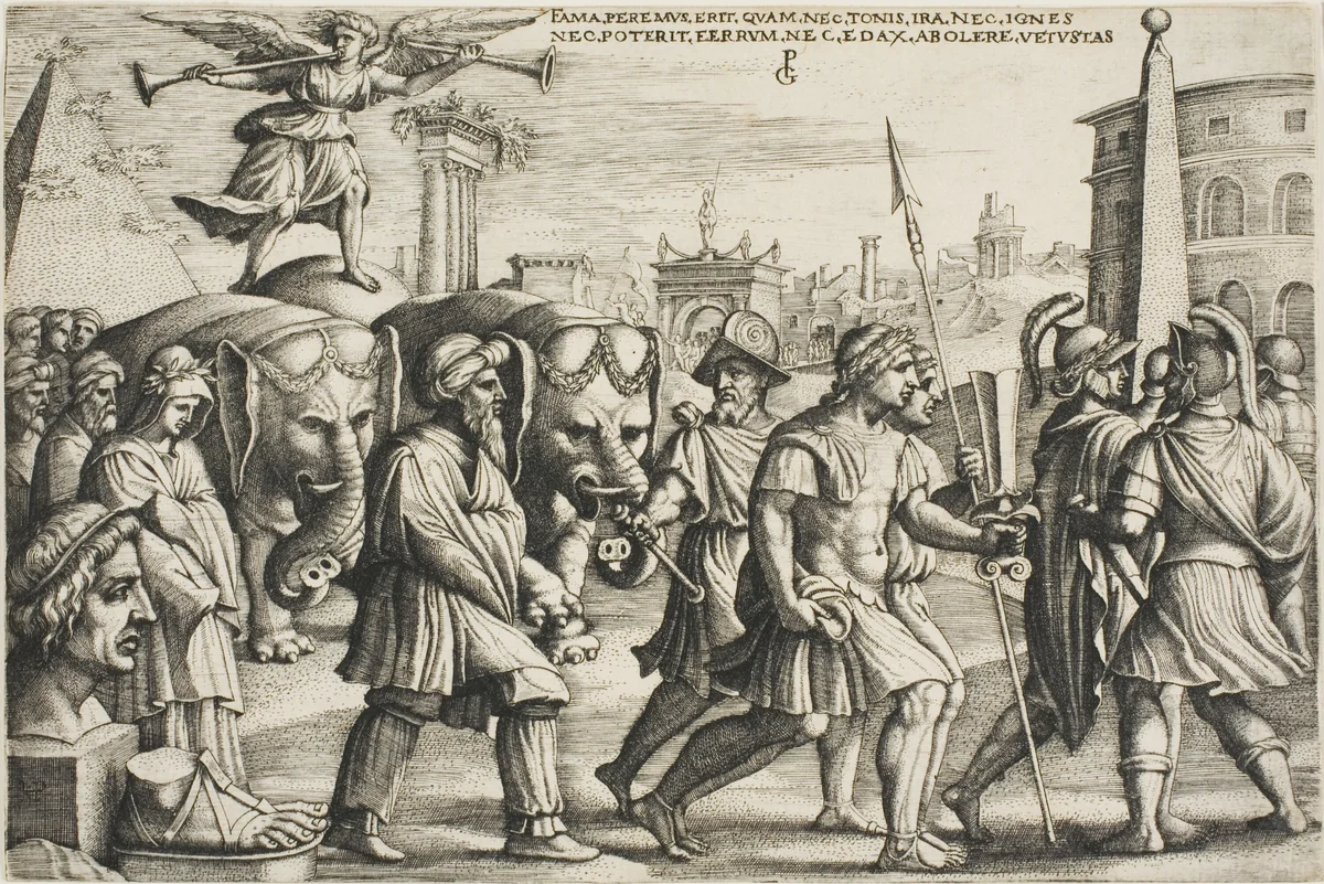 The Triumph of Fame, plate three from the Triumphs of Petrarch by Georg Pencz, print, 1534-1544