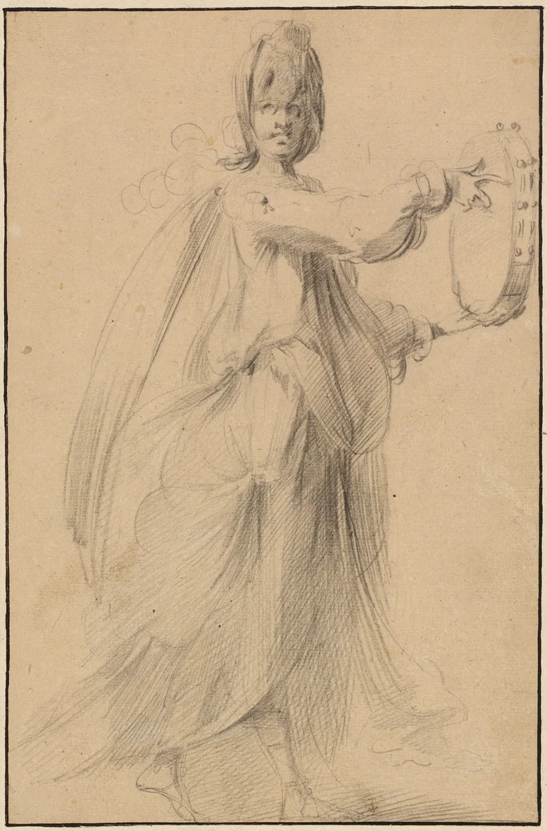 Dancer with a Tambourine by Jacques Bellange, drawing, 1610-1620