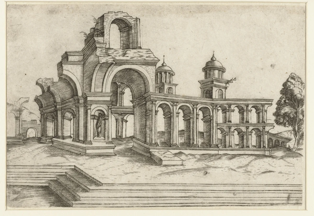 Vervallen klassieke tempel by anonymous, print, 1500-1549